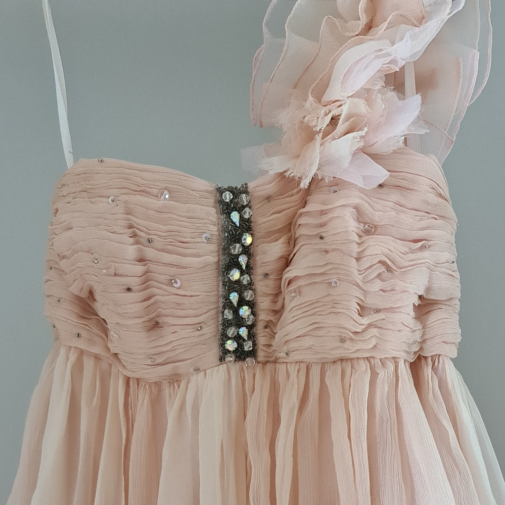 🎁Designer Gerry Shaw Pink Frill One Off Shoulder Jewel Dress - Picture 8 of 14